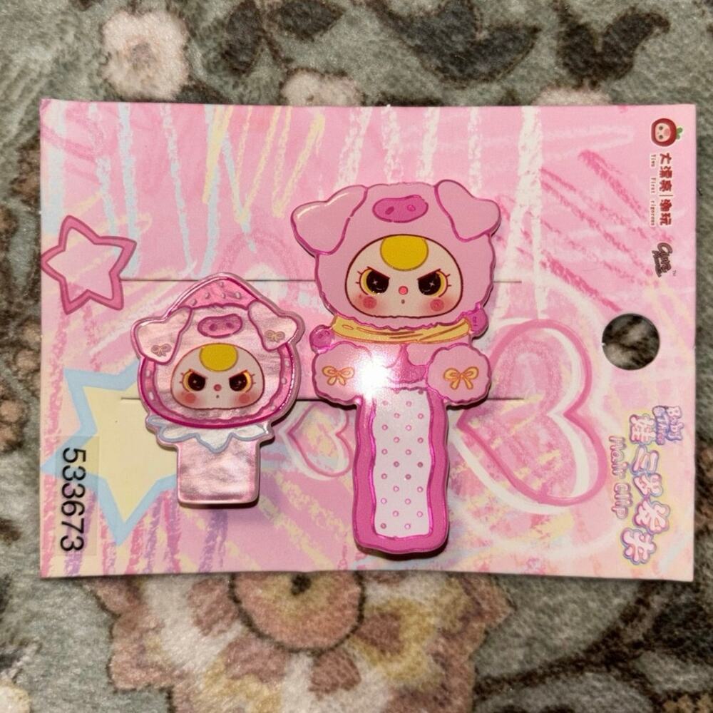 Baby Three Pink Piggy hair clips set